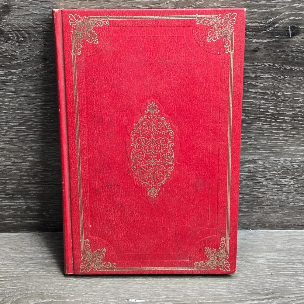 Vintage Castle Red Leatherette Blank Journal Notebook Gold Foil Marbled Pages